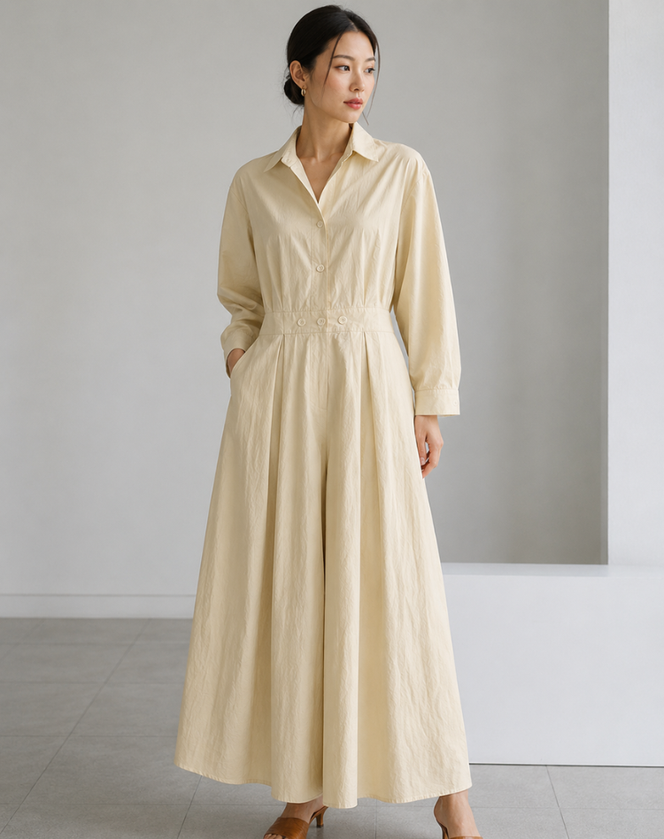 Women's Elegant Maxi Shirt Dress with Long Sleeves