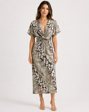 Fien - Midi jurk met bloemenprint V-hals plissé