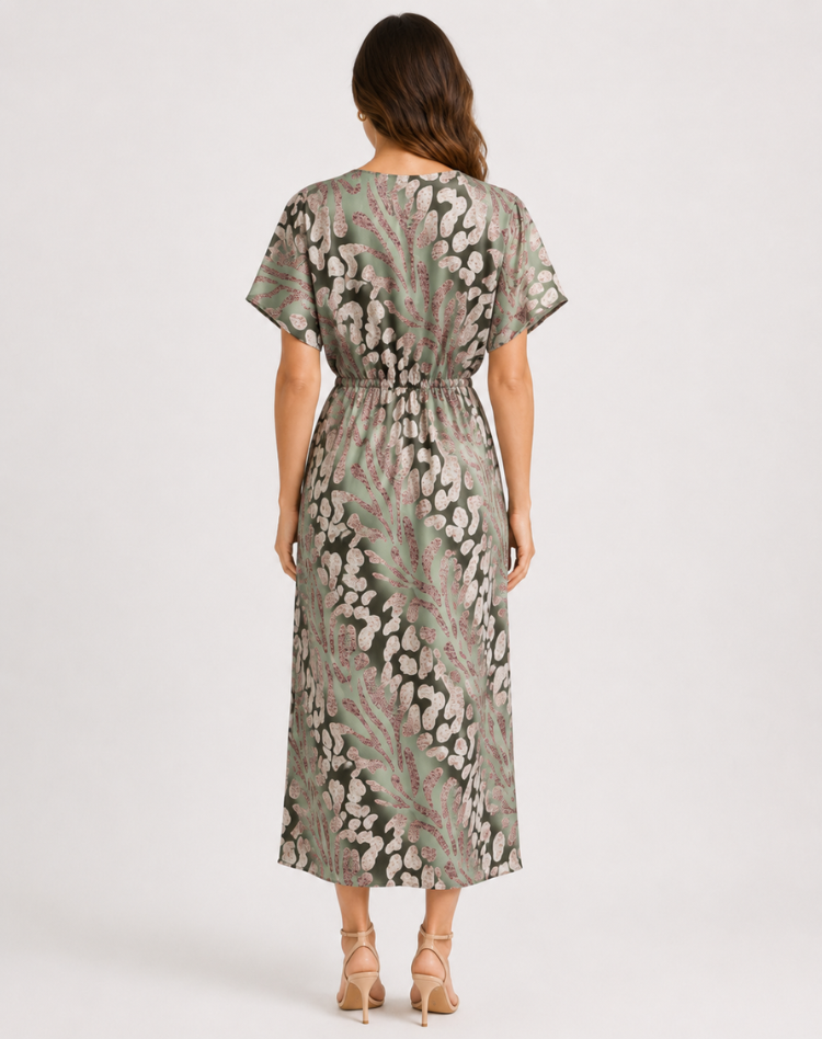Fien - Midi jurk met bloemenprint V-hals plissé