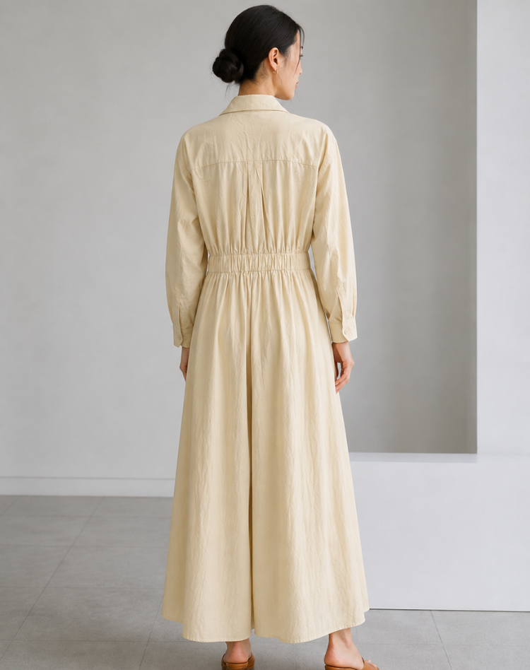 Women's Elegant Maxi Shirt Dress with Long Sleeves