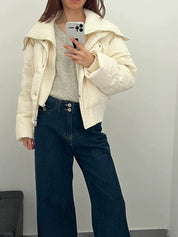 Women's Short Puffer Winter Jacket Quilted with Ribbed Collar