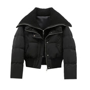 Women's Short Puffer Winter Jacket Quilted with Ribbed Collar