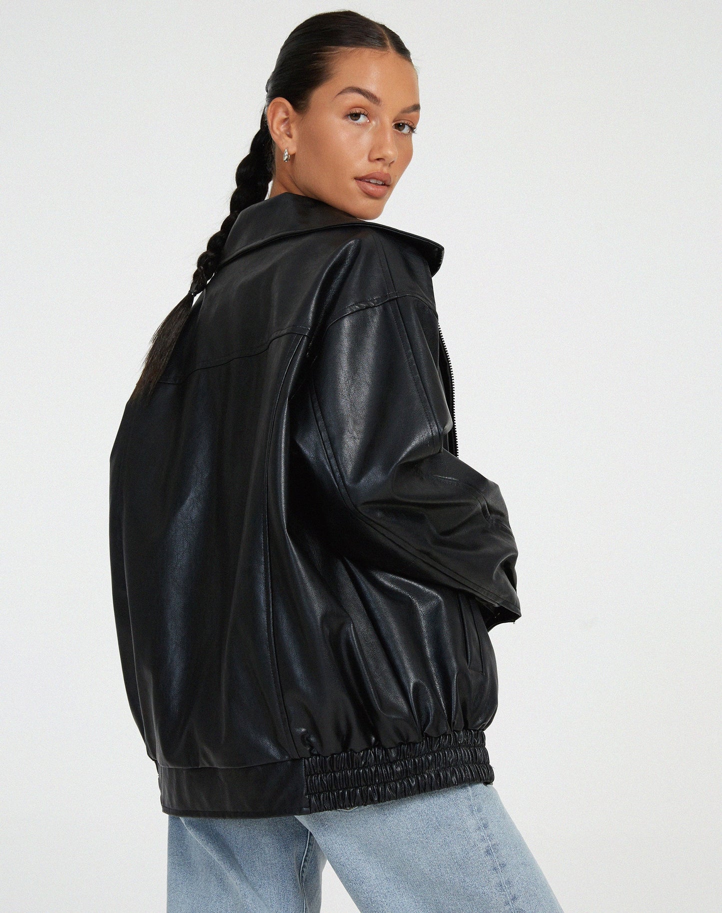 Oversized Leren Jack dames met rits