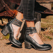 Vintage Women's Pumps with Strap Buckles and Block Heel
