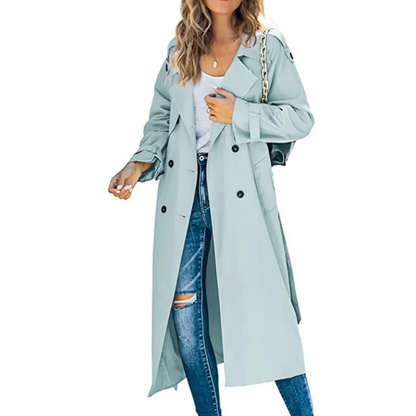 Elegante Dames Midi Trenchcoat Met Dubbelrijige Sluiting