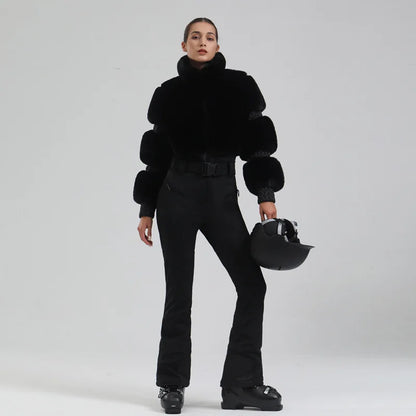 Luxe Dames Skianzug met Faux Fur Kraag en Isolerende Voering