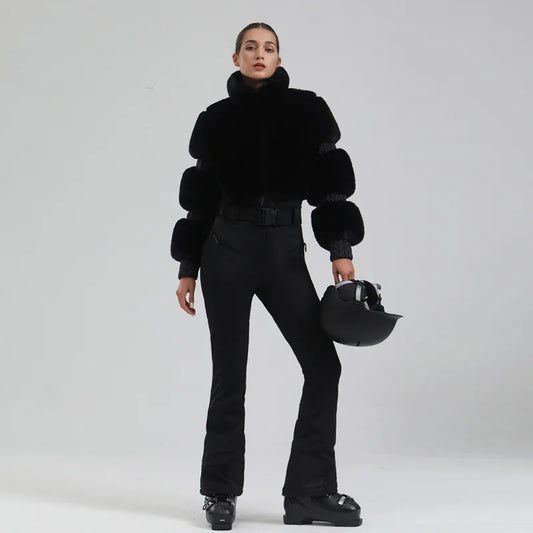 Luxe Dames Skianzug met Faux Fur Kraag en Isolerende Voering