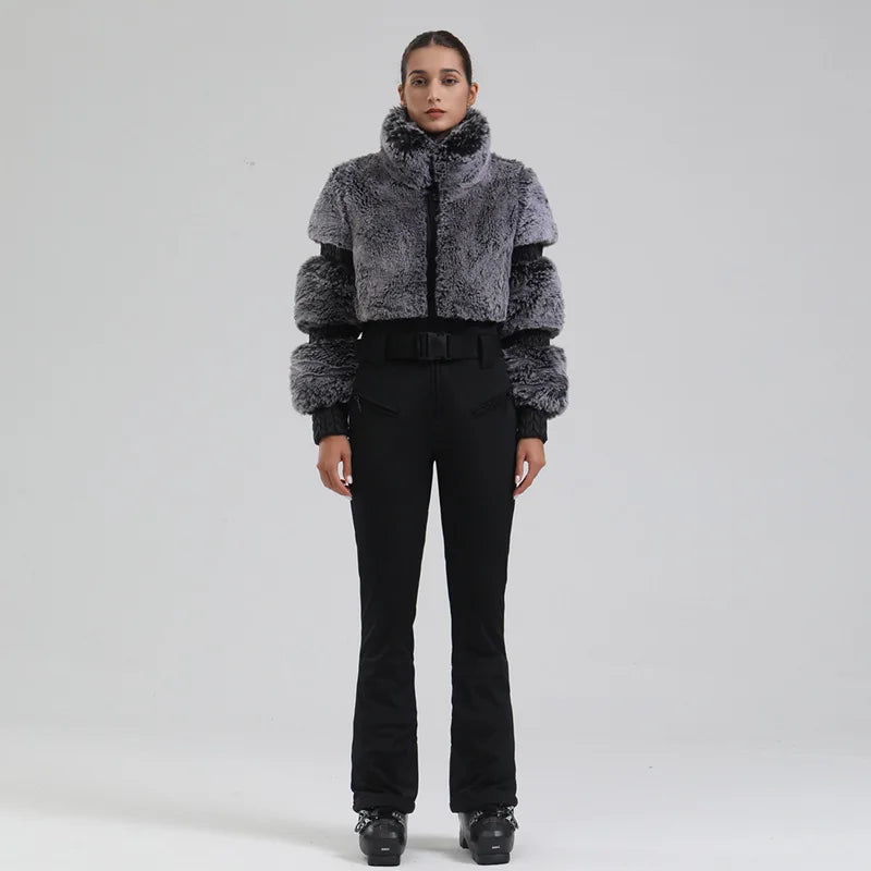 Luxe Dames Skianzug met Faux Fur Kraag en Isolerende Voering