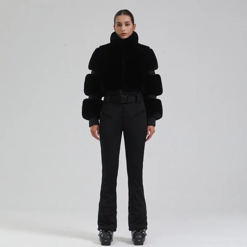 Luxe Dames Skianzug met Faux Fur Kraag en Isolerende Voering