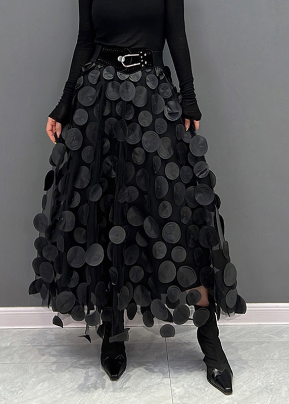 Elegant Festive Maxi Skirt with 3D Appliqués and Tulle