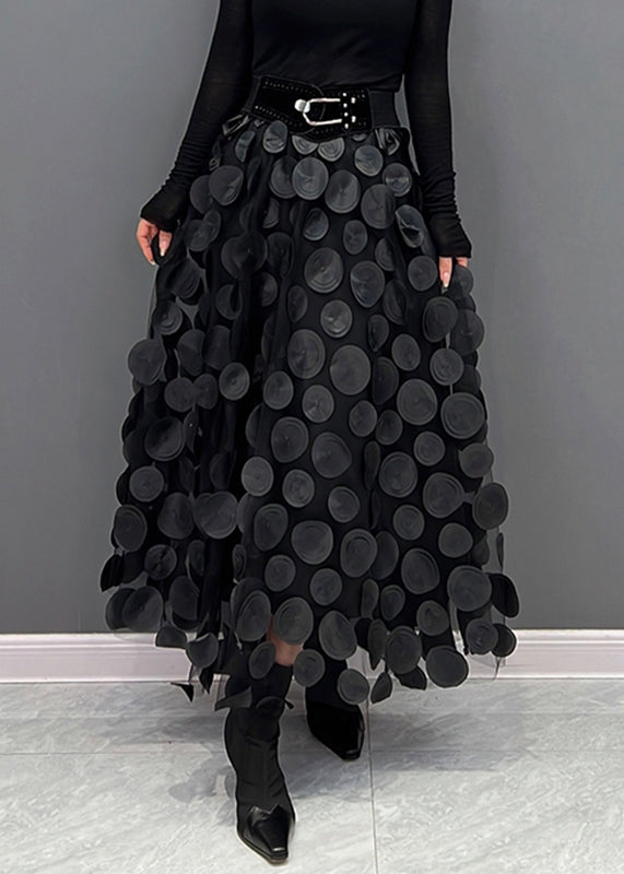 Elegant Festive Maxi Skirt with 3D Appliqués and Tulle