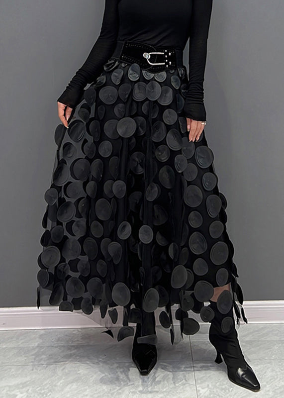 Elegant Festive Maxi Skirt with 3D Appliqués and Tulle