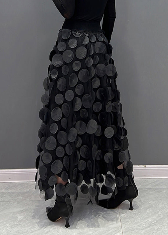 Elegant Festive Maxi Skirt with 3D Appliqués and Tulle