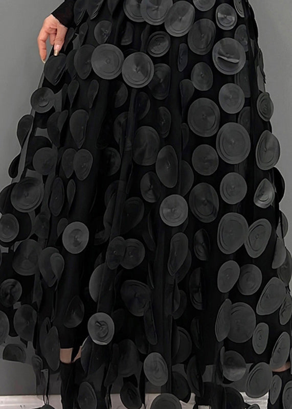 Elegant Festive Maxi Skirt with 3D Appliqués and Tulle