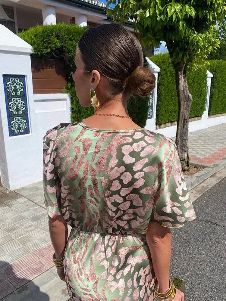 Fien - Midi jurk met bloemenprint V-hals plissé