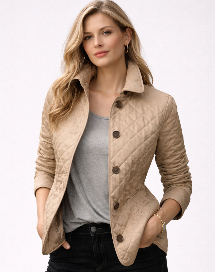 Elegante Gewatteerde Jas Met Knoopsluiting En Getailleerde Pasvorm Voor Dames