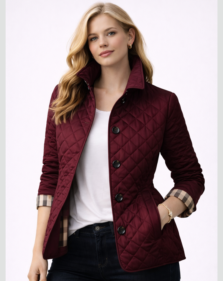 Elegante Gewatteerde Jas Met Knoopsluiting En Getailleerde Pasvorm Voor Dames