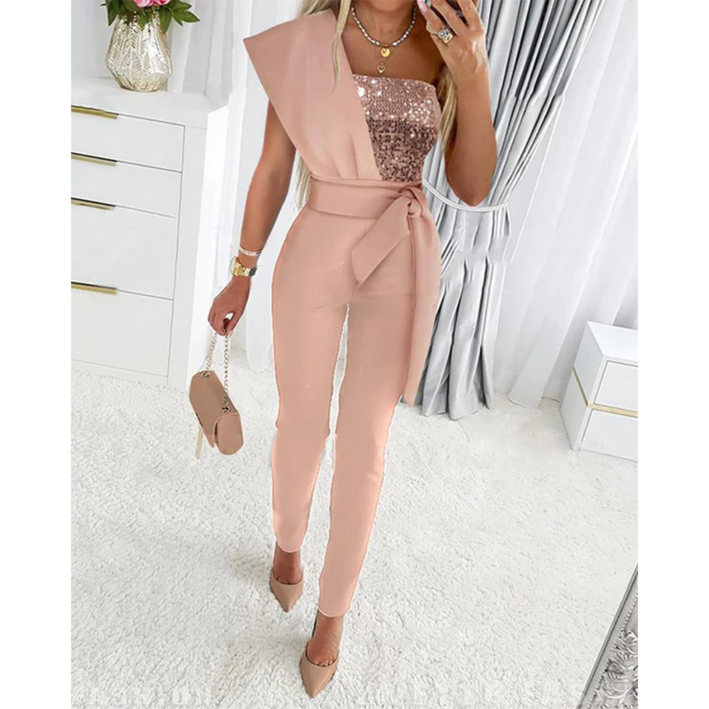 Elegante One-Shoulder Jumpsuit Met Pailletten Top Voor Vrouwen