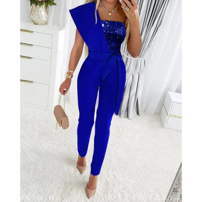 Elegante One-Shoulder Jumpsuit Met Pailletten Top Voor Vrouwen