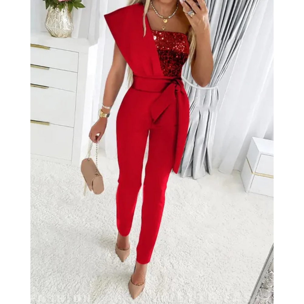 Elegante One-Shoulder Jumpsuit Met Pailletten Top Voor Vrouwen