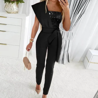 Elegante One-Shoulder Jumpsuit Met Pailletten Top Voor Vrouwen