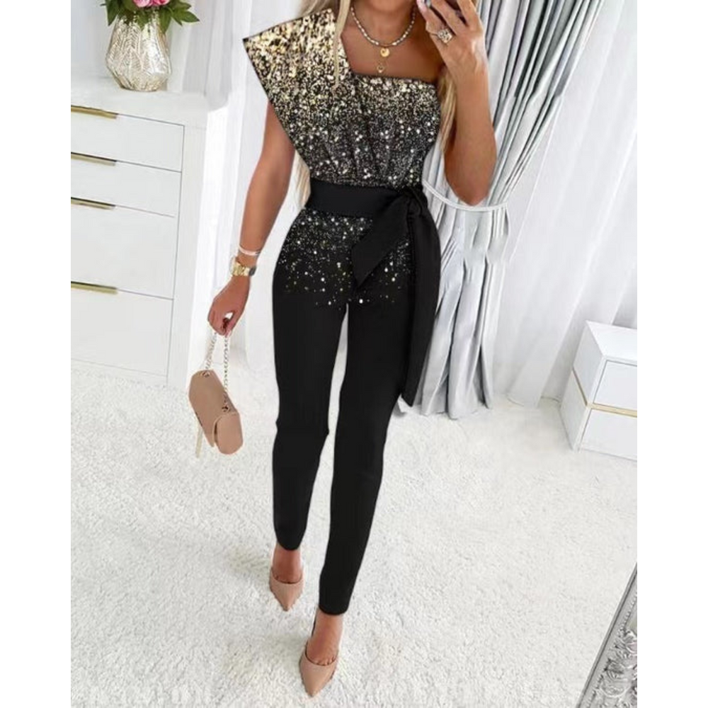 Elegante One-Shoulder Jumpsuit Met Pailletten Top Voor Vrouwen