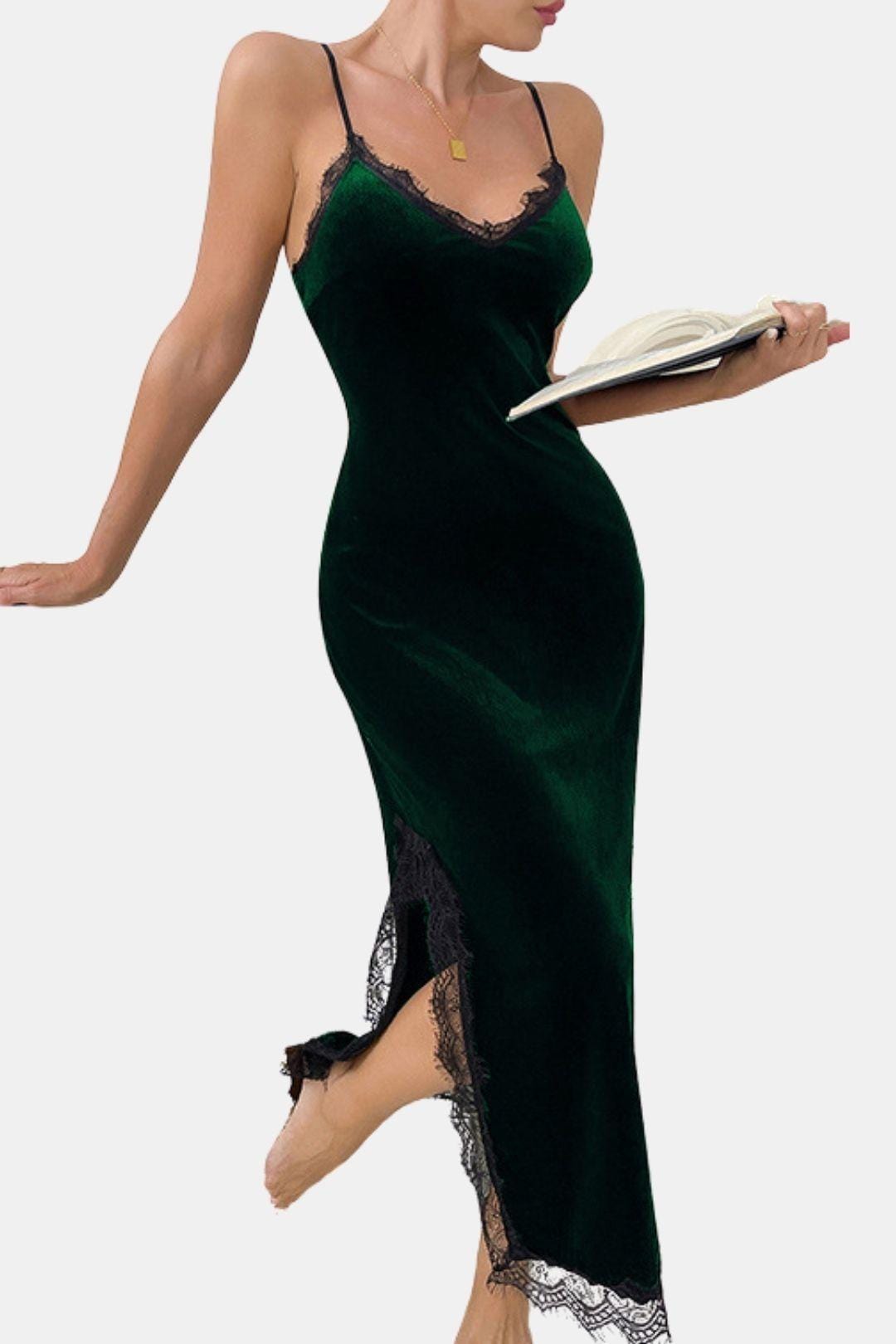 Midi Slipdress met Kant en Spaghettibandjes Nachtkledij Dames