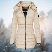 Women's Long Puffer Jacket for Winter with Hood and Full Zipper