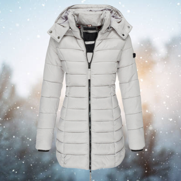 Women's Long Puffer Jacket for Winter with Hood and Full Zipper