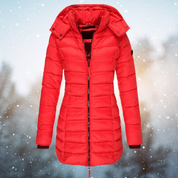 Women's Long Puffer Jacket for Winter with Hood and Full Zipper