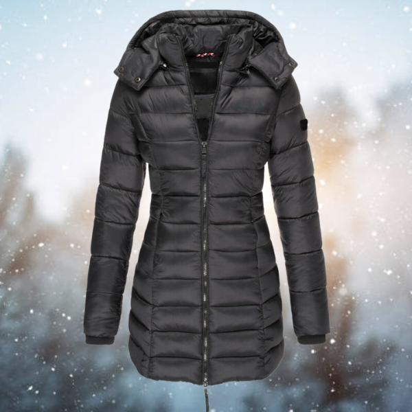 Women's Long Puffer Jacket for Winter with Hood and Full Zipper