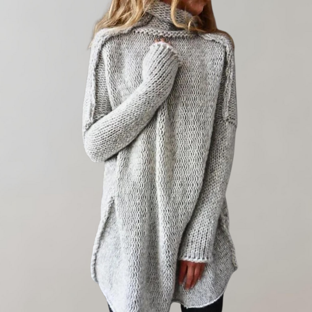 Pull col roulé en maille oversize manches longues chaud et doux pour femmes