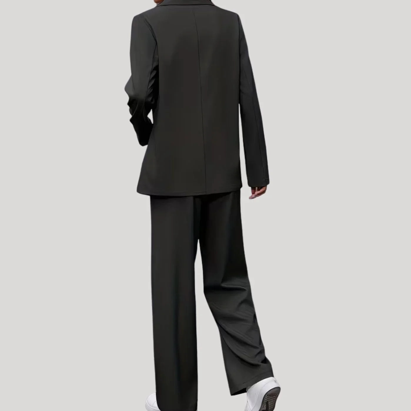 Dames Tijdloos Dubbelrij Pak met Blazer en Wijde Pantalon