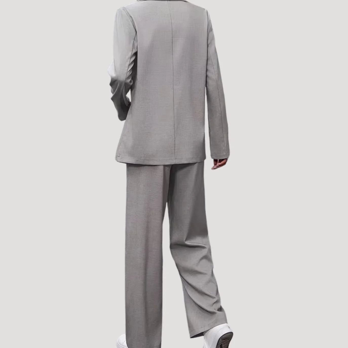 Dames Tijdloos Dubbelrij Pak met Blazer en Wijde Pantalon