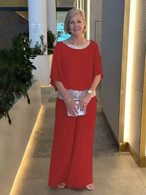 Elegante Tweedelige Set Met Wijde Broek