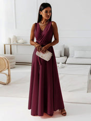 Elegant Cocktail Maxi Dress with V-Neck and Bow Detail