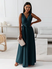 Elegant Cocktail Maxi Dress with V-Neck and Bow Detail