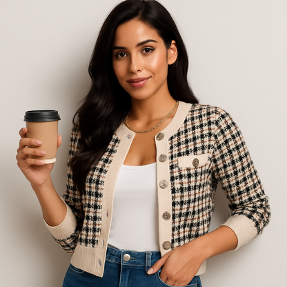 Zacht Gebreid Dames Vest in Tweed-look met Knoopsluiting