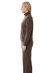 Knitted 2-Piece Loungewear Set with Turtleneck and Wide Pants for Women