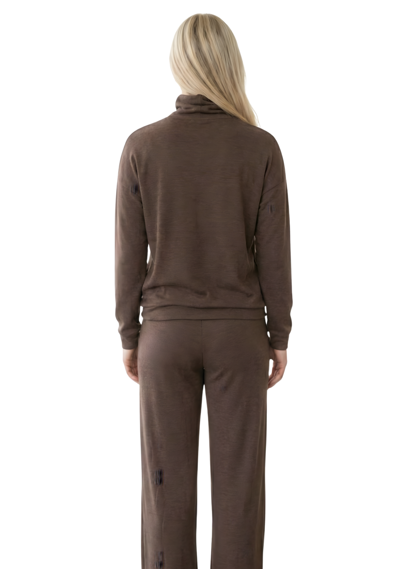 Knitted 2-Piece Loungewear Set with Turtleneck and Wide Pants for Women