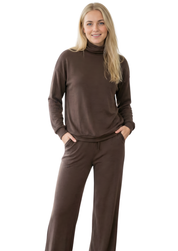 Knitted 2-Piece Loungewear Set with Turtleneck and Wide Pants for Women
