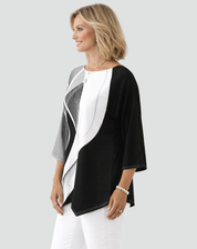 Geometrische Blouse Met Driekwart Mouwen En Print