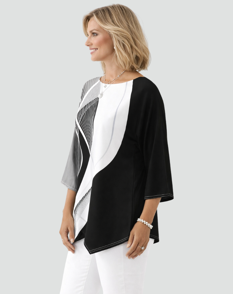 Geometrische Blouse Met Driekwart Mouwen En Print