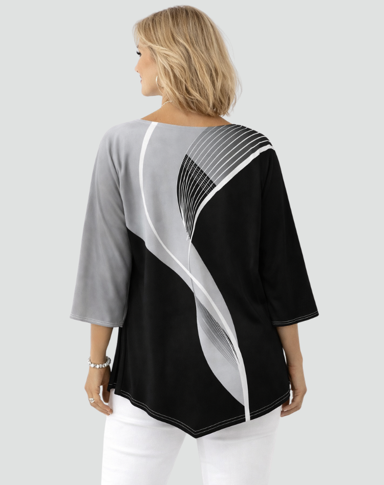Geometrische Blouse Met Driekwart Mouwen En Print