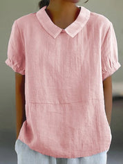 Top with Contrasting Collar and Short Puff Sleeves for Women