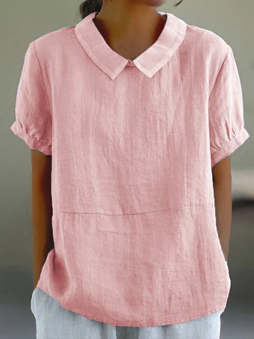 Top with Contrasting Collar and Short Puff Sleeves for Women