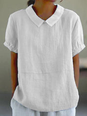 Top with Contrasting Collar and Short Puff Sleeves for Women