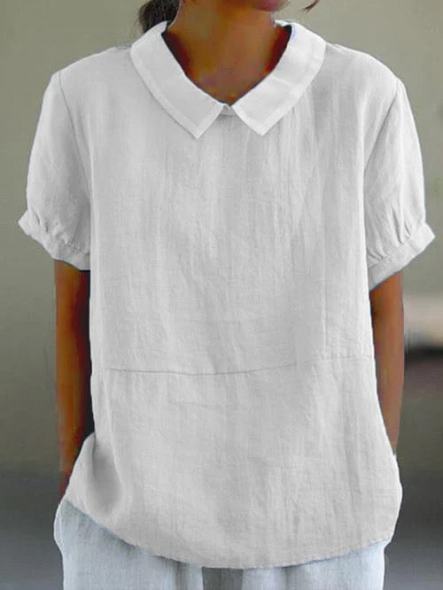 Top with Contrasting Collar and Short Puff Sleeves for Women