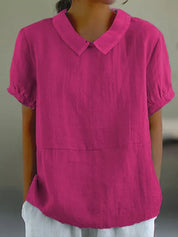Top with Contrasting Collar and Short Puff Sleeves for Women
