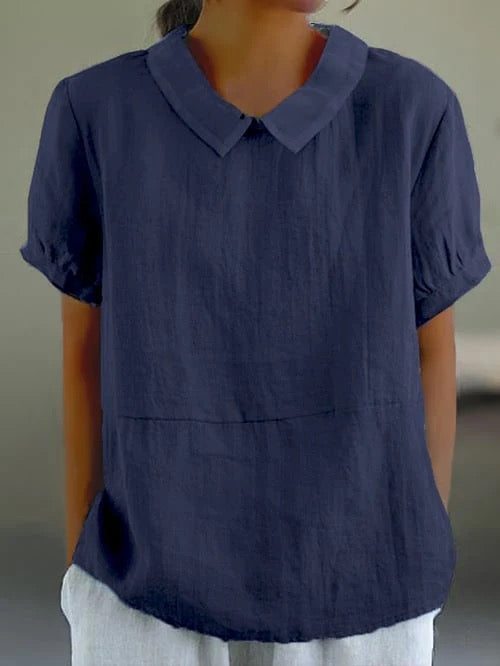 Top with Contrasting Collar and Short Puff Sleeves for Women